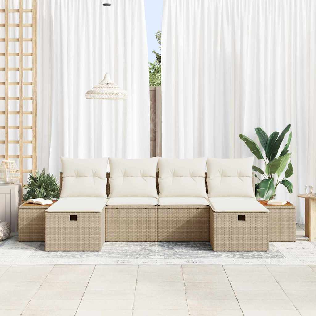 Havesofa Sæt 6 stk. Beige polyrattan