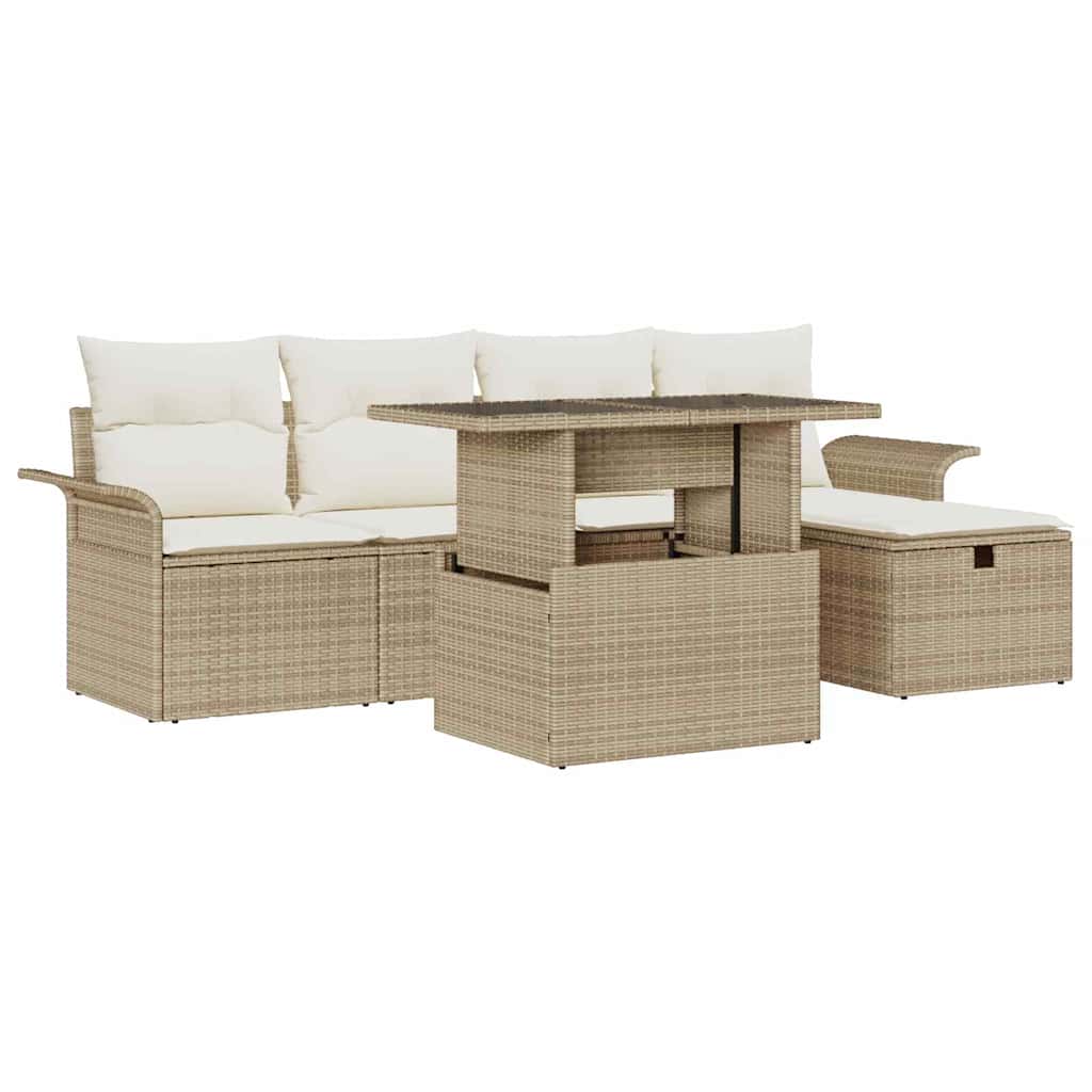 Havesofa Sæt 6 stk. Beige polyrattan