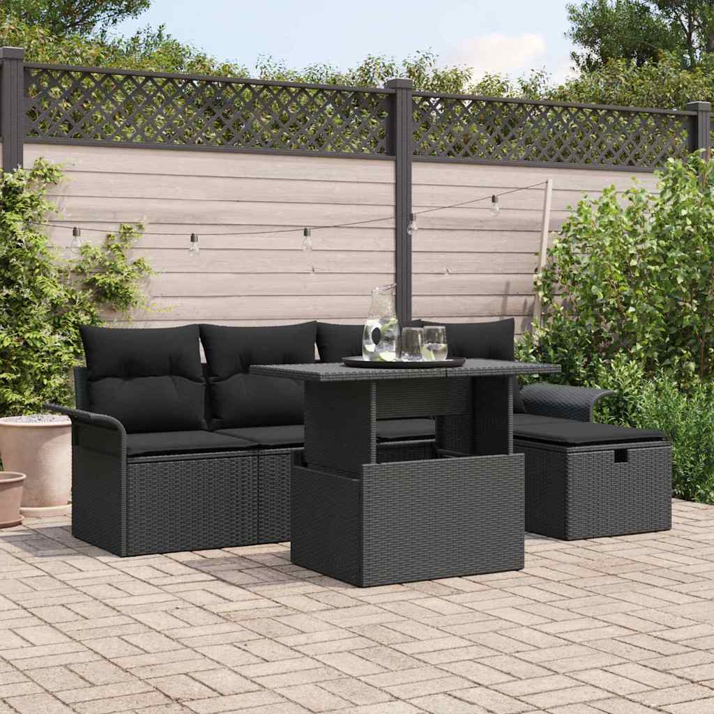 Havesofa Sæt 6 stk. Sort polyrattan