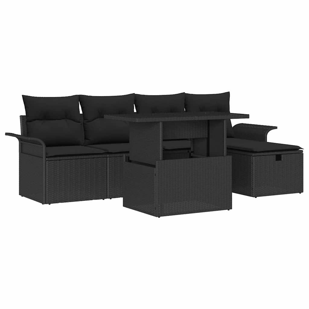 Havesofa Sæt 6 stk. Sort polyrattan