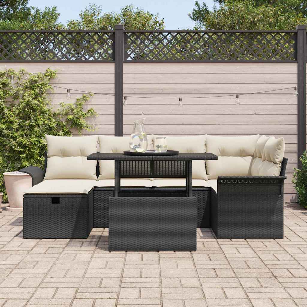 Havesofa Sæt 7 stk. Sort polyrattan