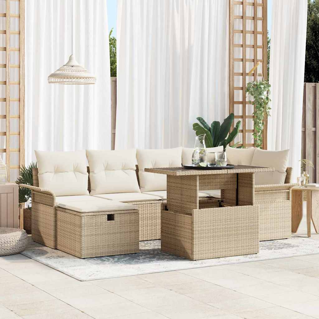 Havesofa Sæt 7 stk. Beige polyrattan