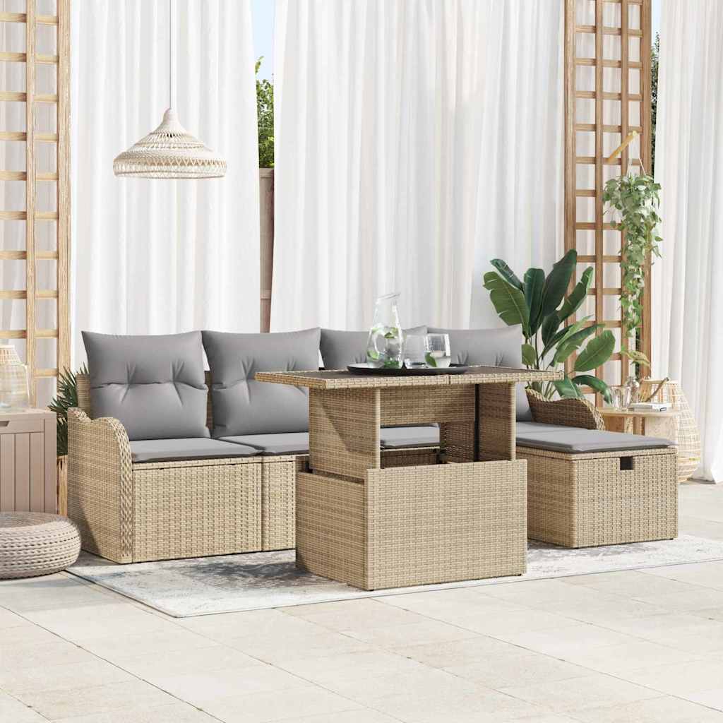 Havesofa Sæt 6 stk. Beige polyrattan