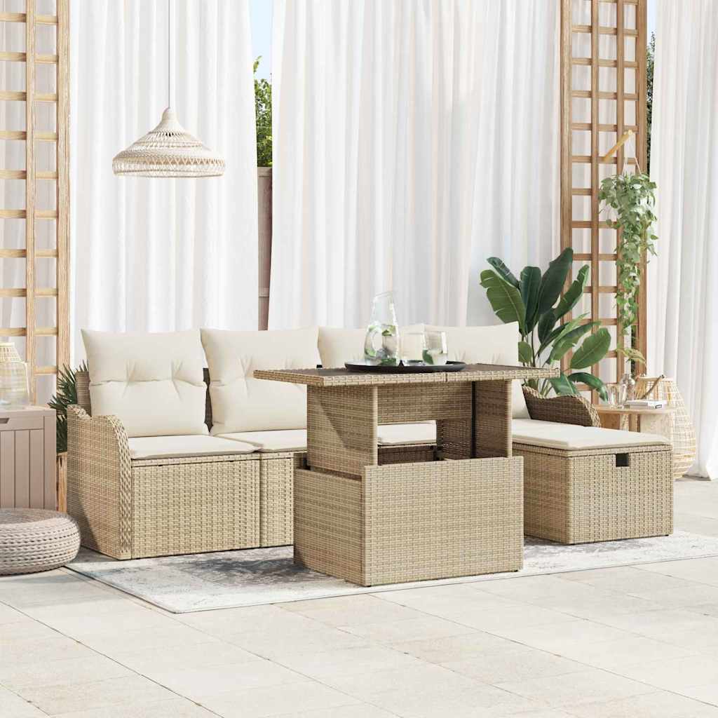 Havesofa Sæt 6 stk. Beige polyrattan