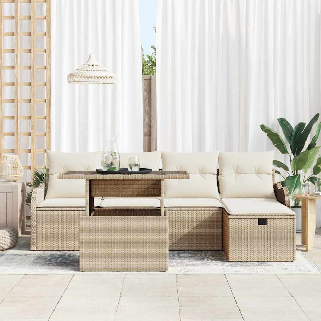 Havesofa Sæt 6 stk. Beige polyrattan