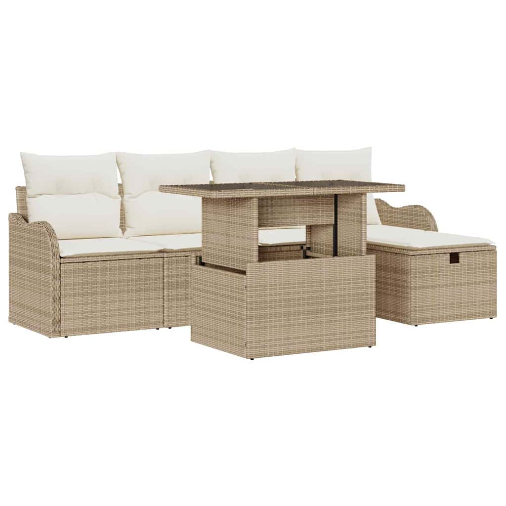 Havesofa Sæt 6 stk. Beige polyrattan