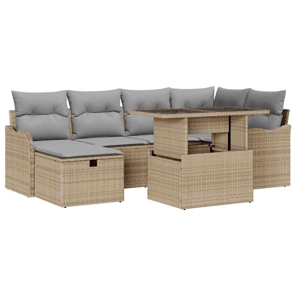 Havesofa Sæt 7 stk. Beige polyrattan