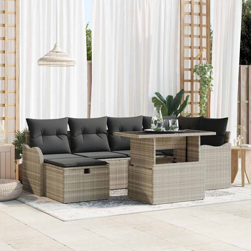 Havesofa Sæt 7 stk. Lysegrå polyrattan