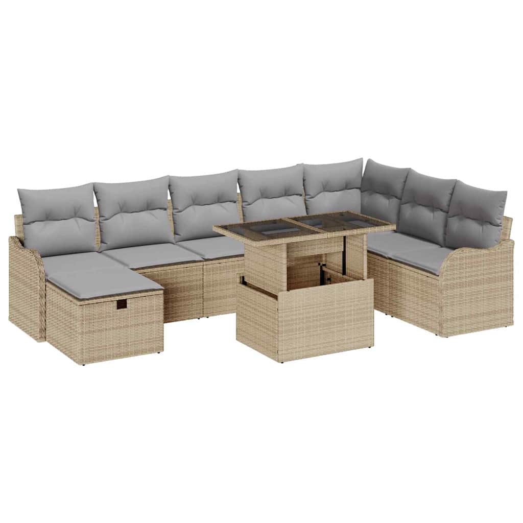 Havesofa Sæt 9 stk. Beige polyrattan