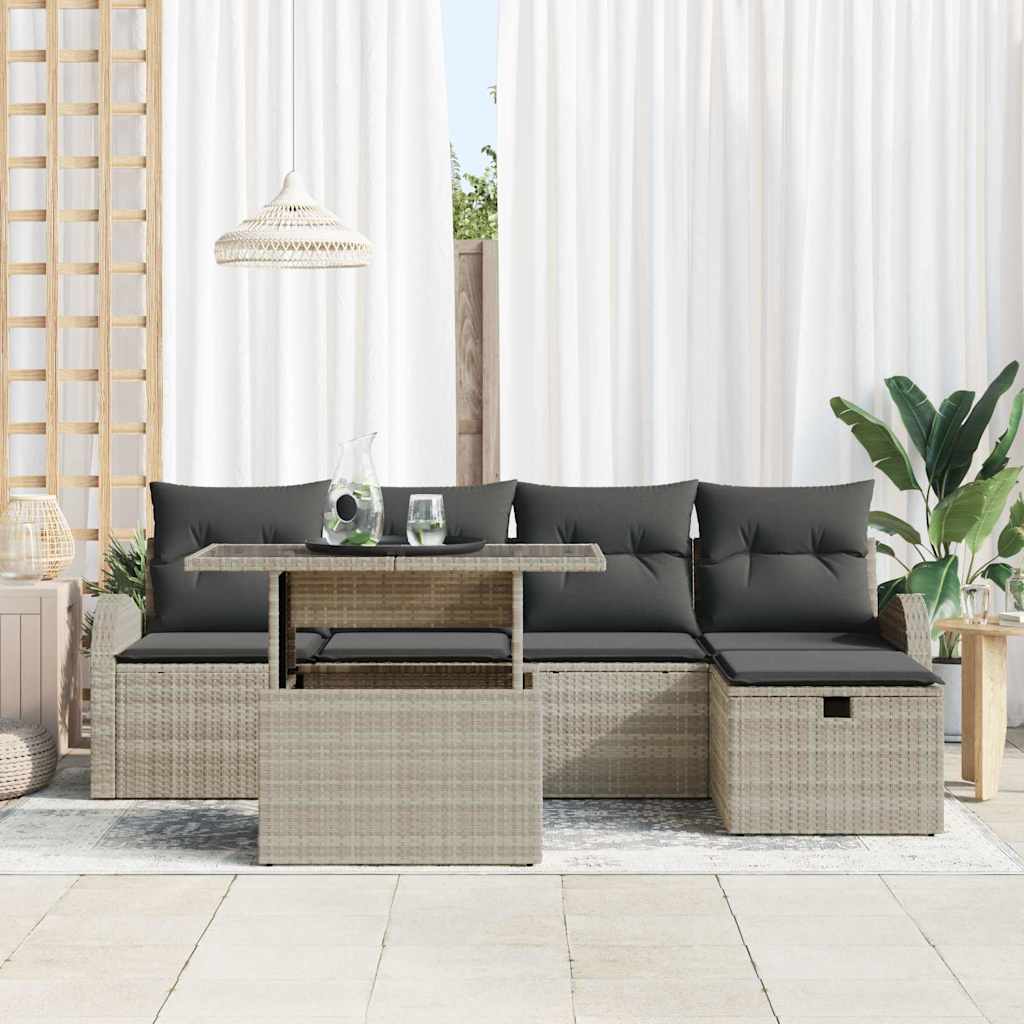 Havesofa Sæt 6 stk. Lysegrå polyrattan