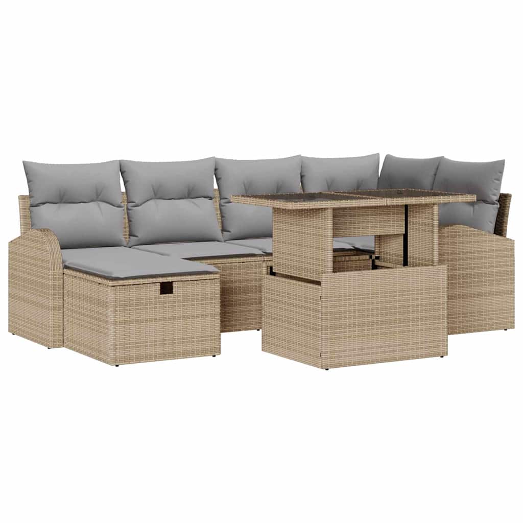 Havesofa Sæt 7 stk. Beige polyrattan