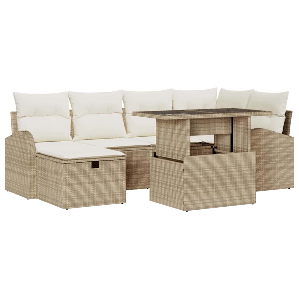 Havesofa Sæt 7 stk. Beige polyrattan