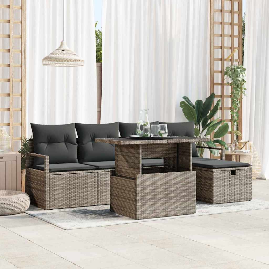 Havesofa Sæt 6 stk. Grå polyrattan