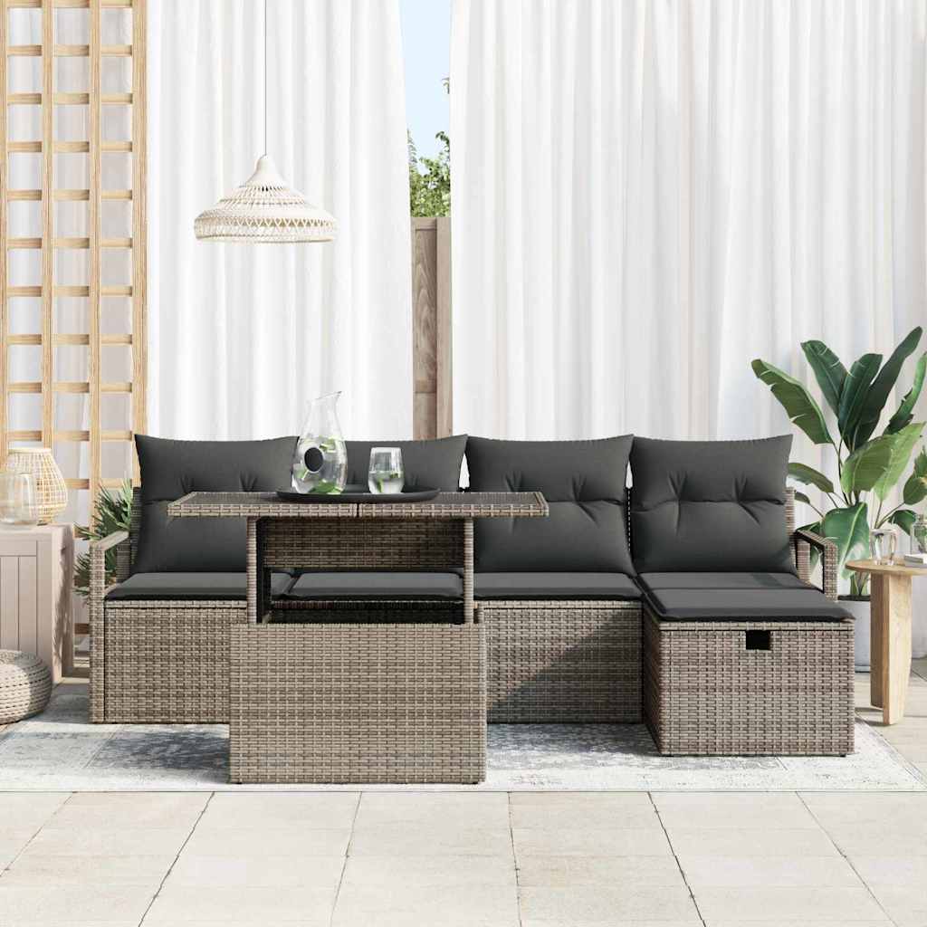 Havesofa Sæt 6 stk. Grå polyrattan