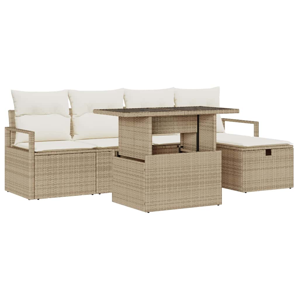 Havesofa Sæt 6 stk. Beige polyrattan