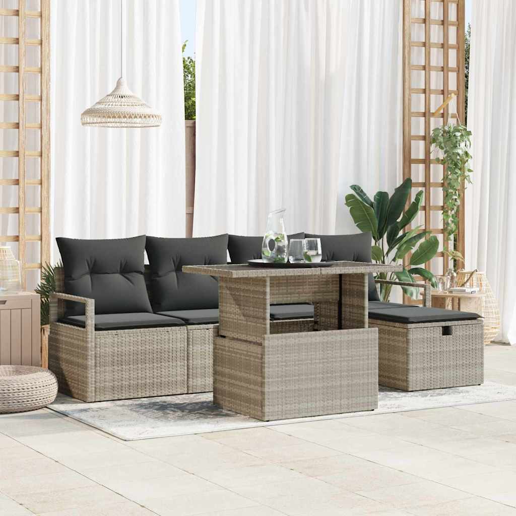 Havesofa Sæt 6 stk. Lysegrå polyrattan