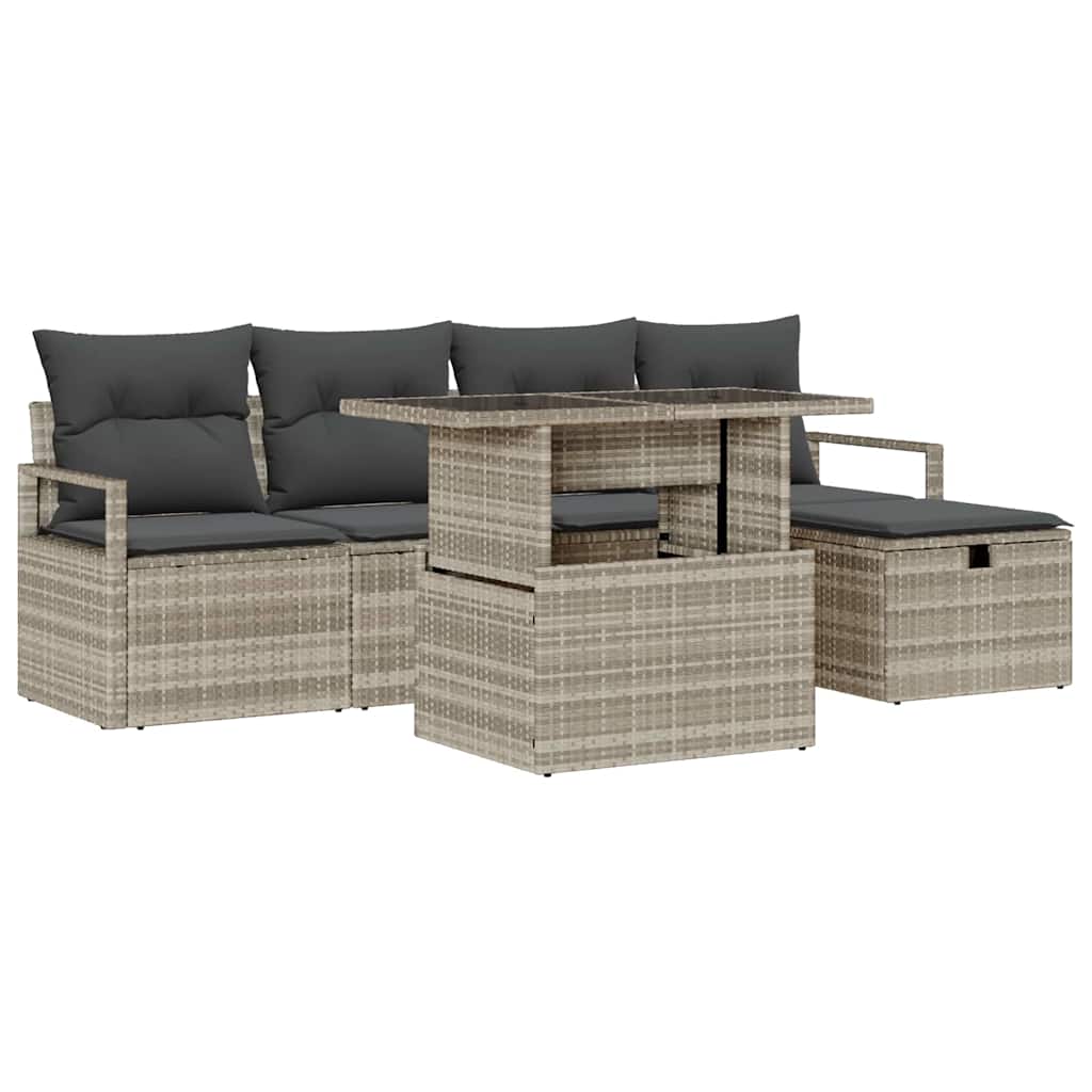 Havesofa Sæt 6 stk. Lysegrå polyrattan