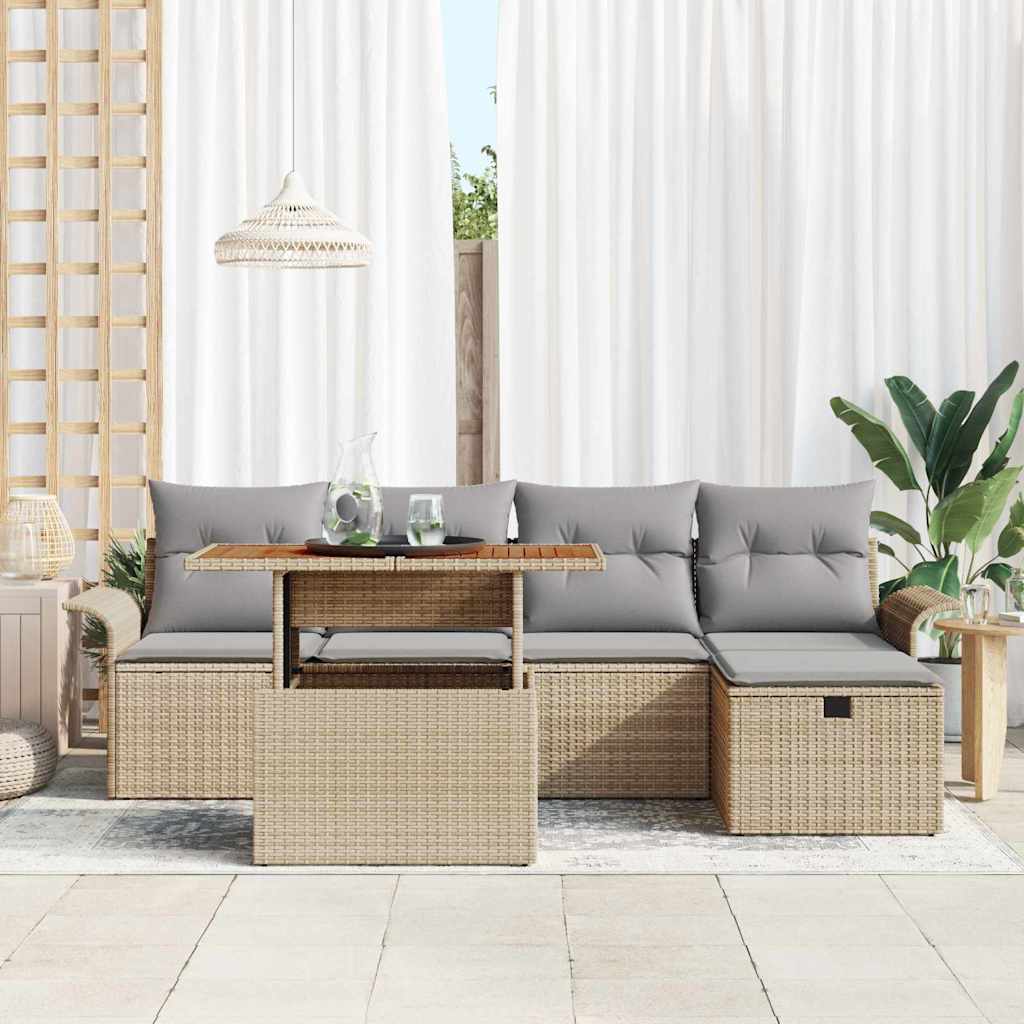 Havesofa Sæt 6 stk. Beige polyrattan