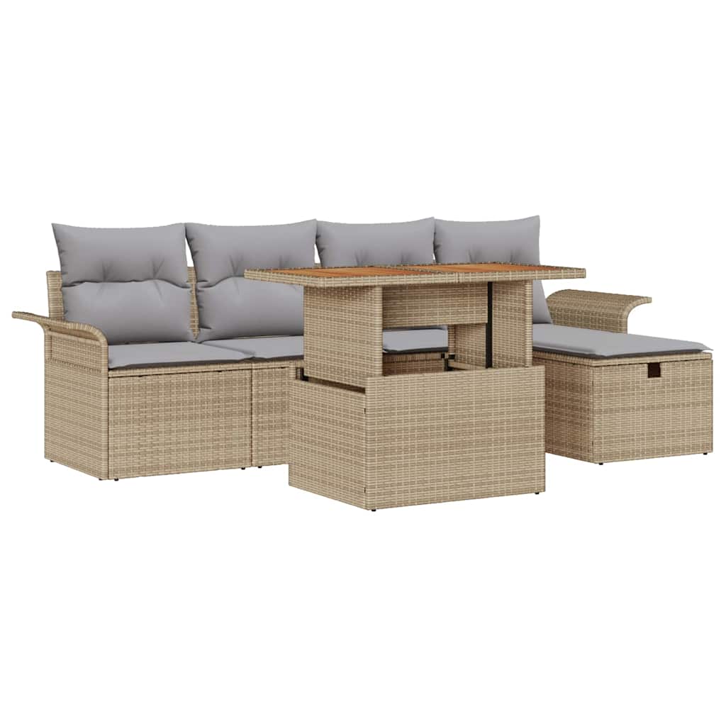 Havesofa Sæt 6 stk. Beige polyrattan