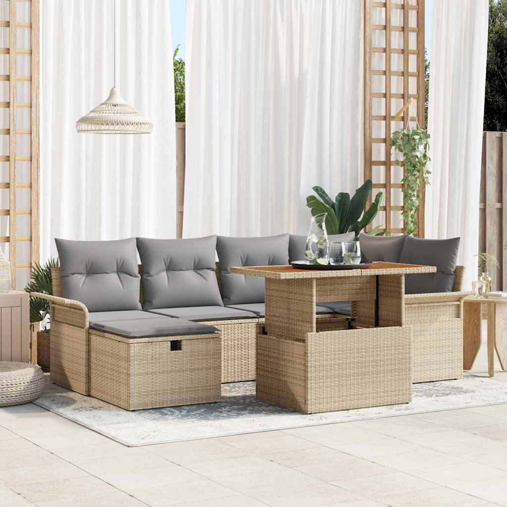 Havesofa Sæt 7 stk. Beige polyrattan