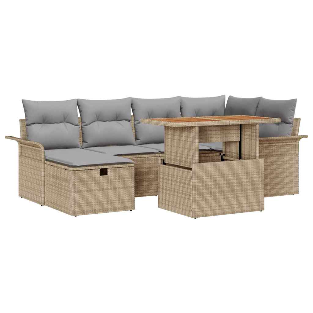 Havesofa Sæt 7 stk. Beige polyrattan
