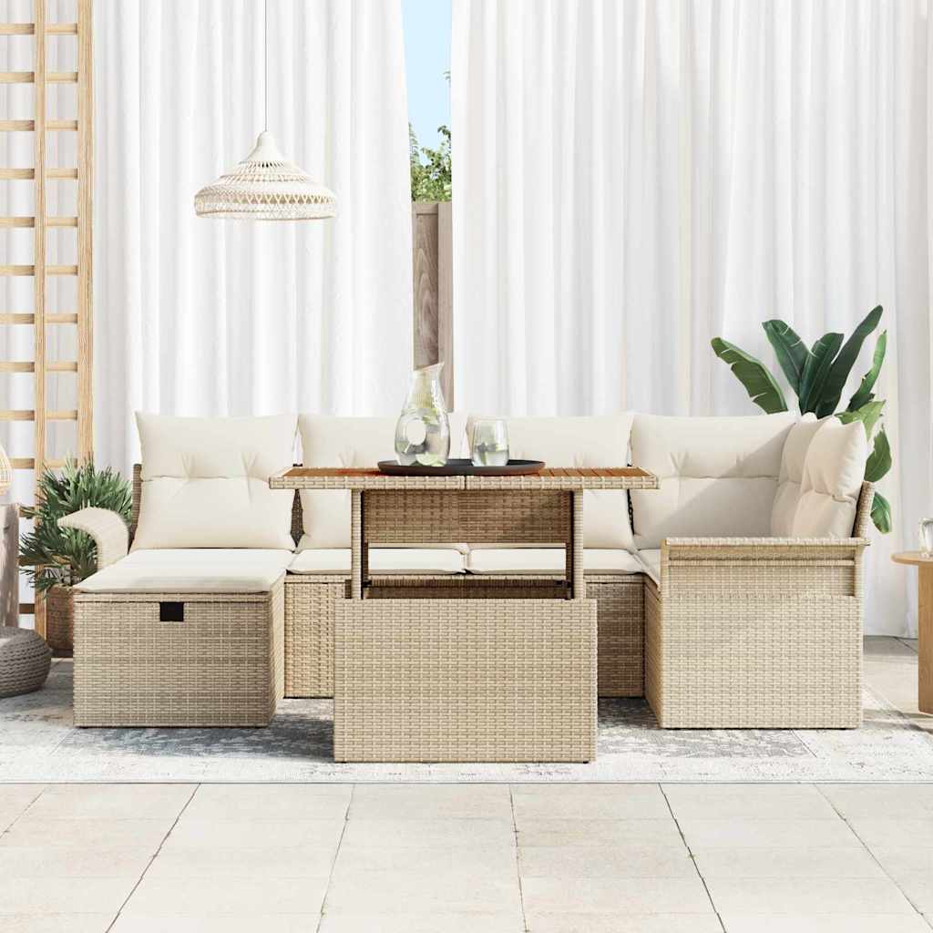 Havesofa Sæt 7 stk. Beige polyrattan