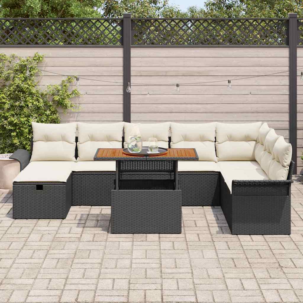 Havesofa Sæt 9 stk. Sort polyrattan