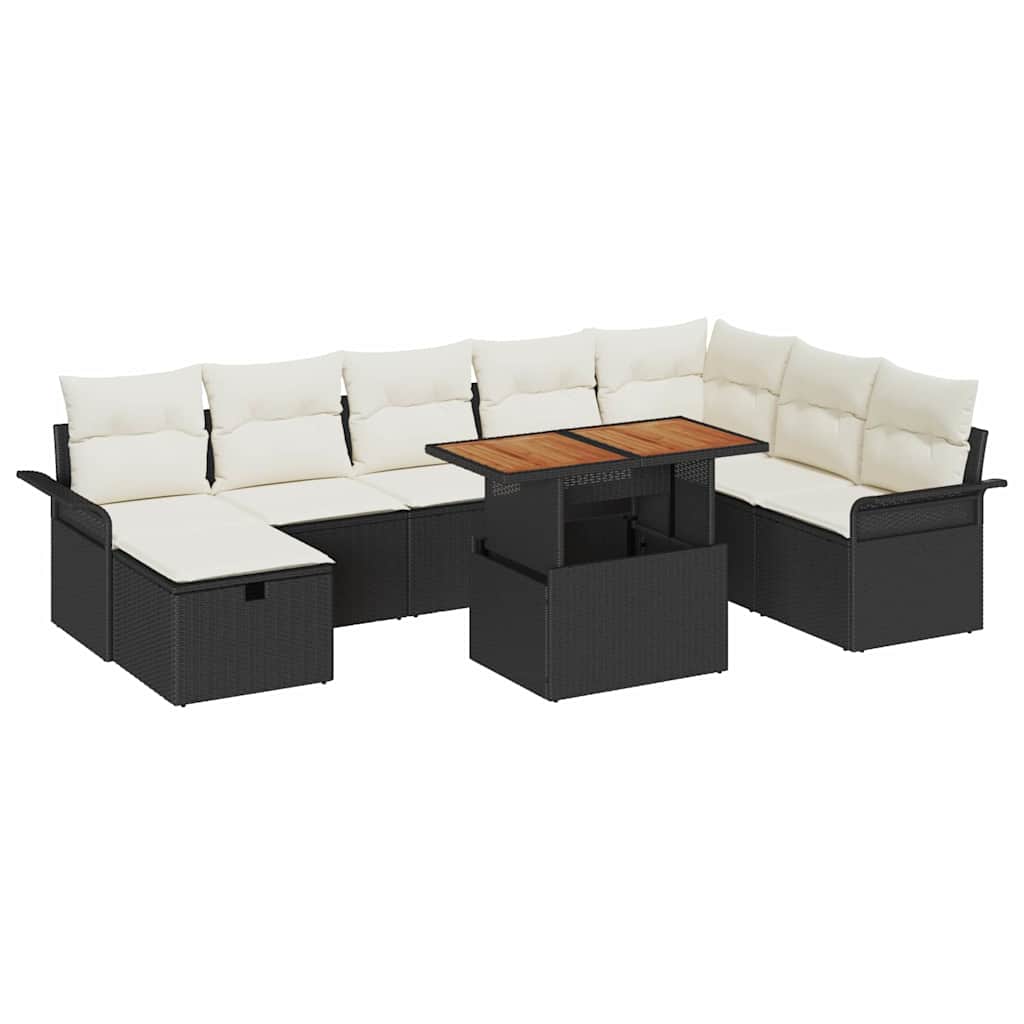 Havesofa Sæt 9 stk. Sort polyrattan