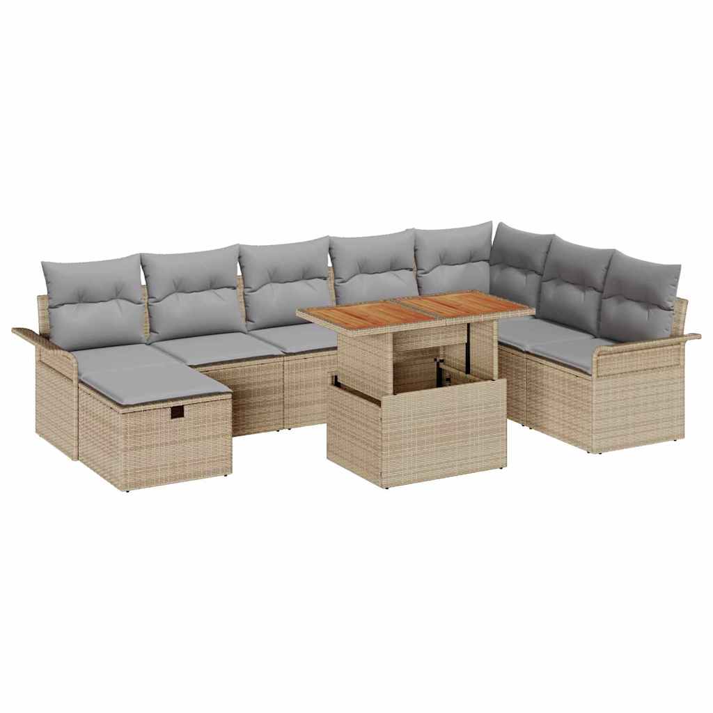 Havesofa Sæt 9 stk. Beige polyrattan