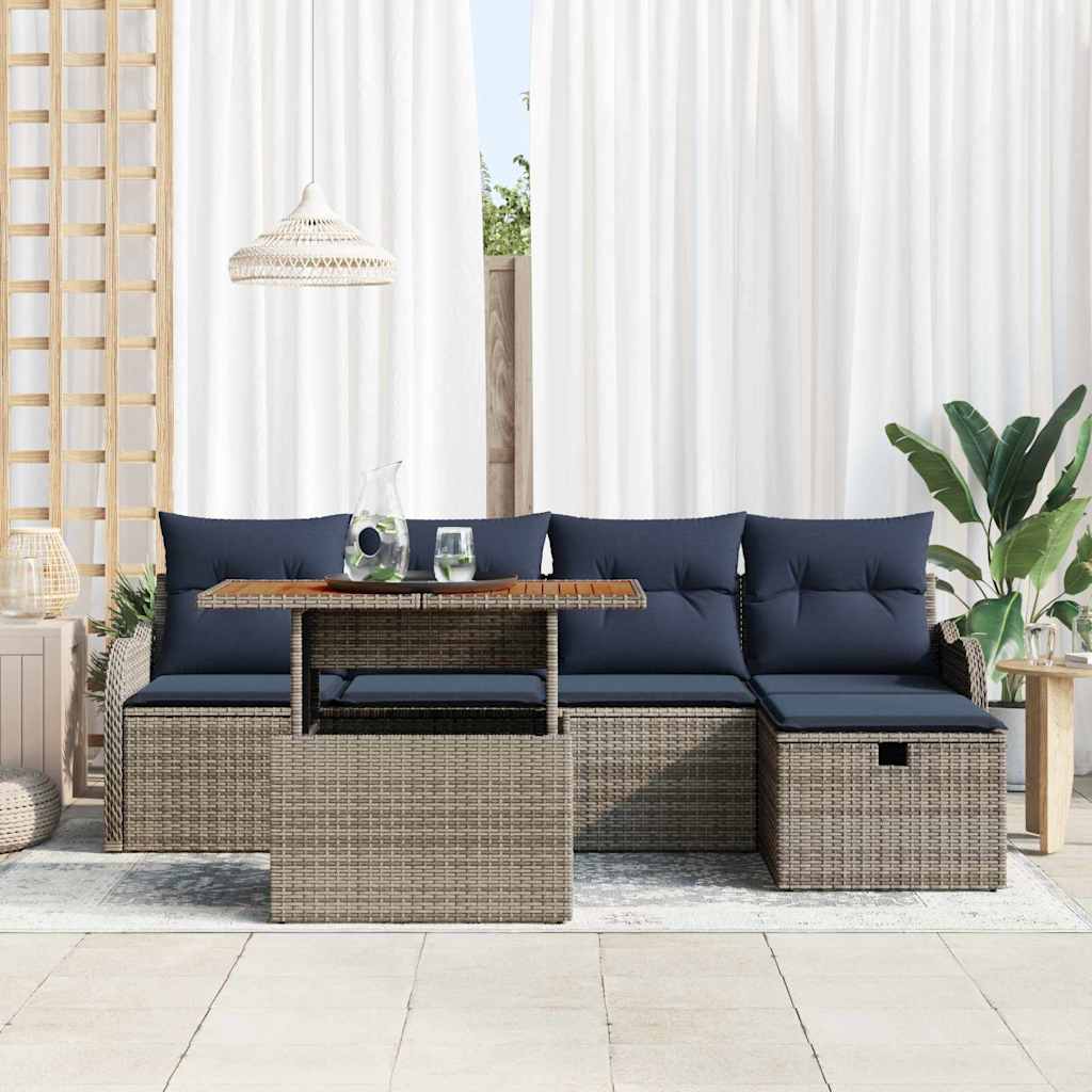 Havesofa Sæt 6 stk. Grå polyrattan