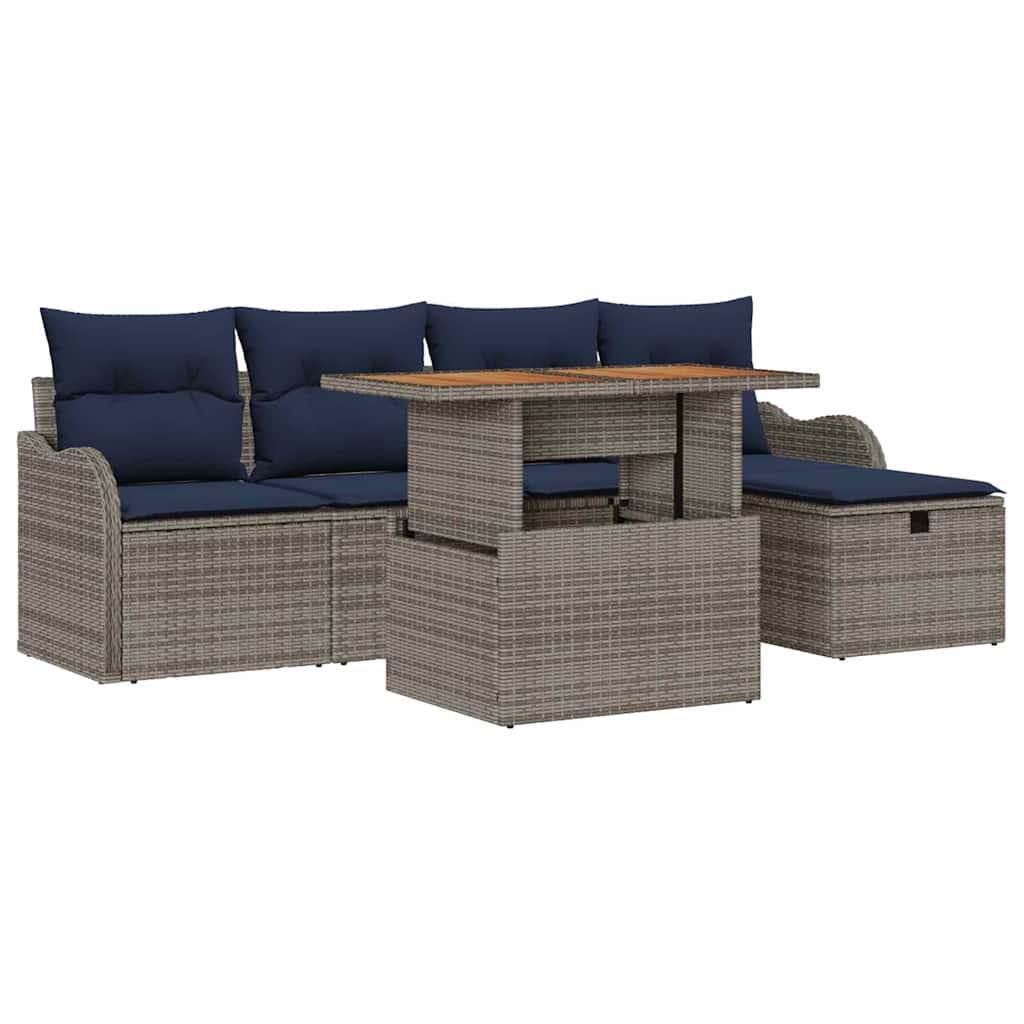 Havesofa Sæt 6 stk. Grå polyrattan
