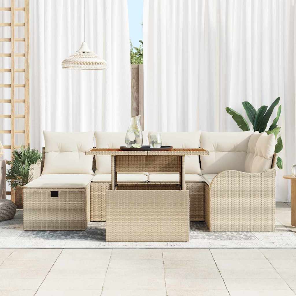 Havesofa Sæt 7 stk. Beige polyrattan
