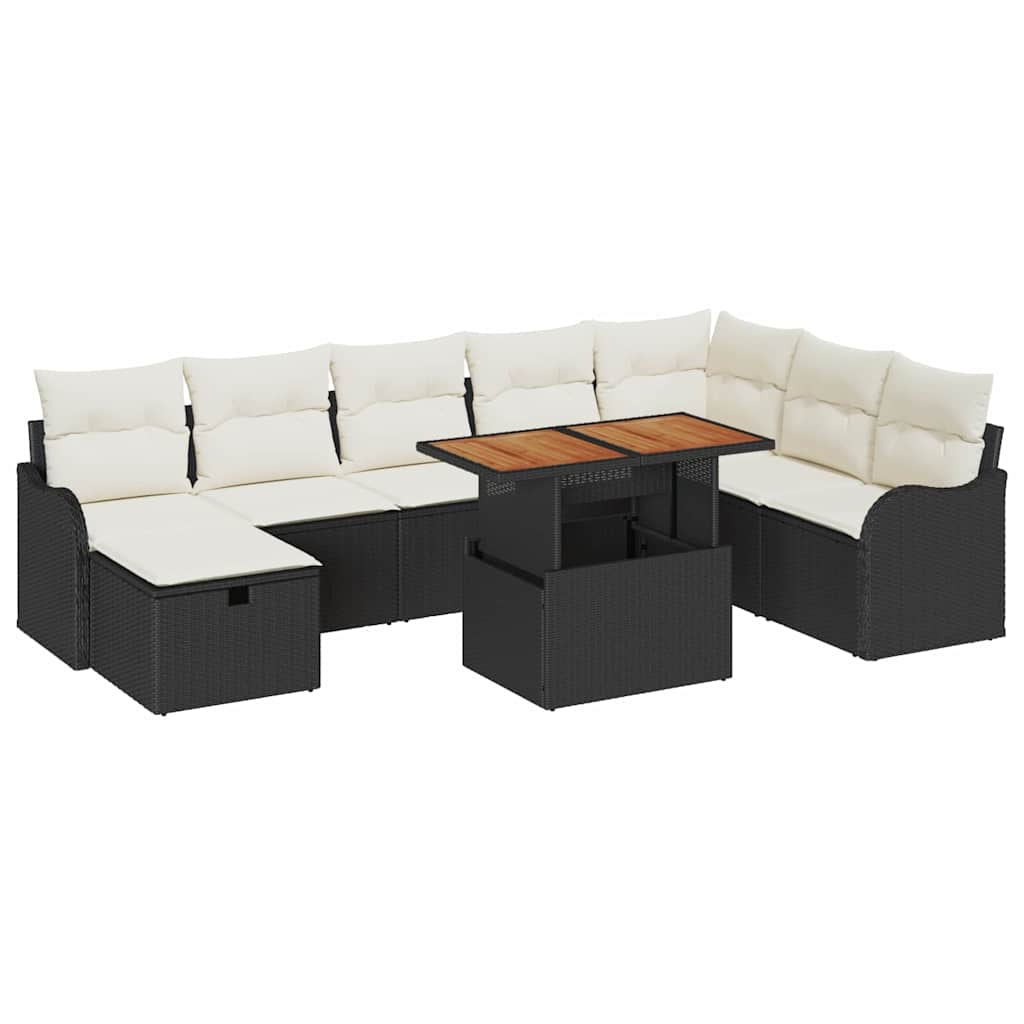 Havesofa Sæt 9 stk. Sort polyrattan