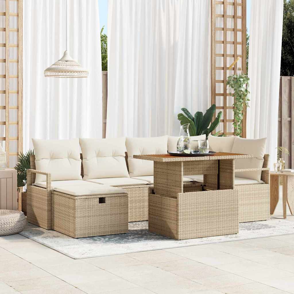 Havesofa Sæt 7 stk. Beige polyrattan
