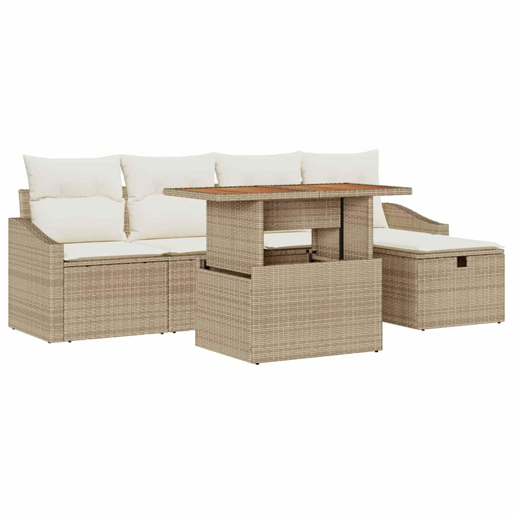 Havesofa Sæt 6 stk. Beige polyrattan
