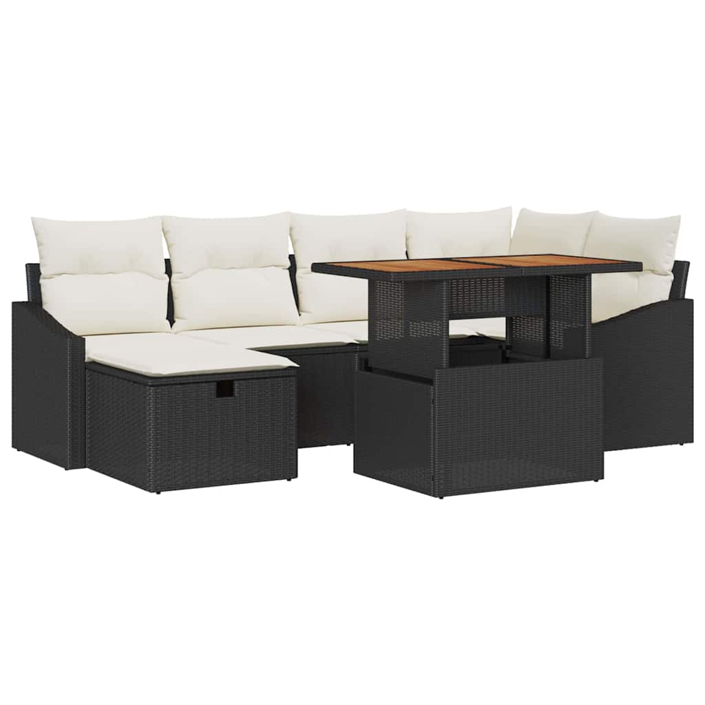 Havesofa Sæt 7 stk. Sort polyrattan