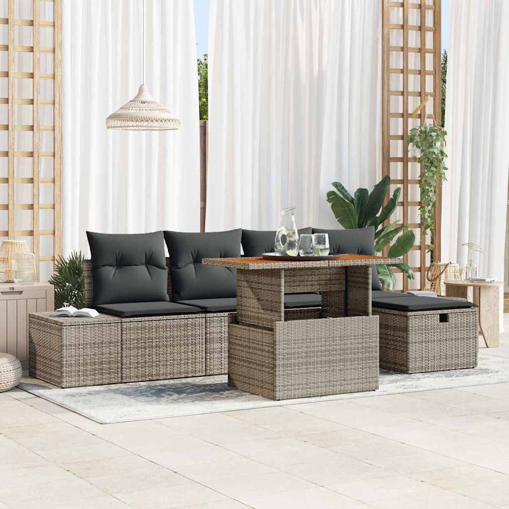 Havesofa Sæt 6 stk. Grå polyrattan