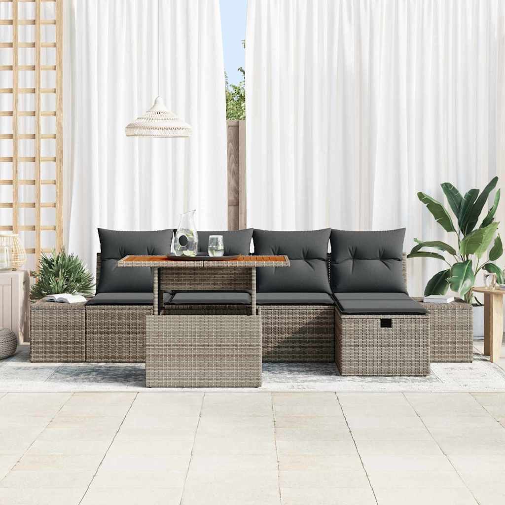 Havesofa Sæt 6 stk. Grå polyrattan
