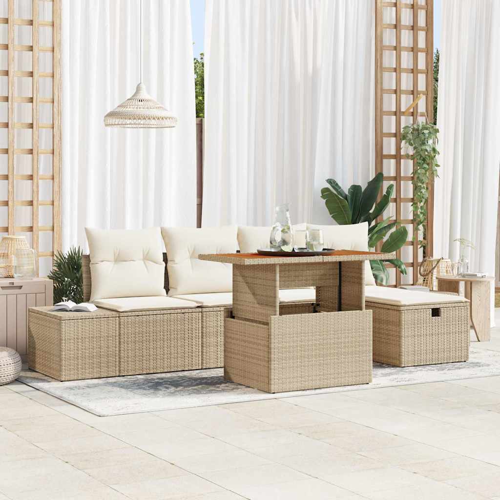 Havesofa Sæt 6 stk. Beige polyrattan