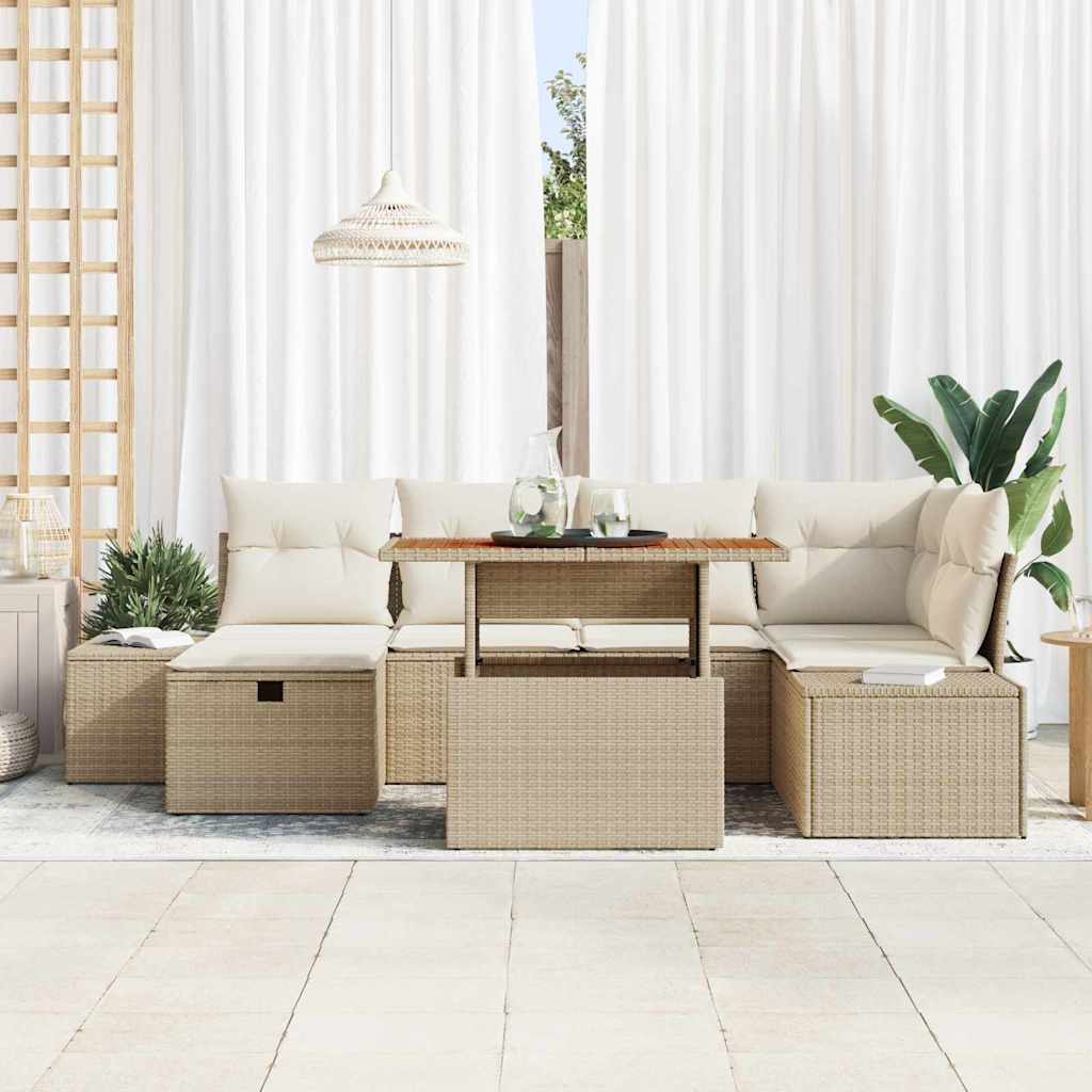 Havesofa Sæt 7 stk. Beige polyrattan