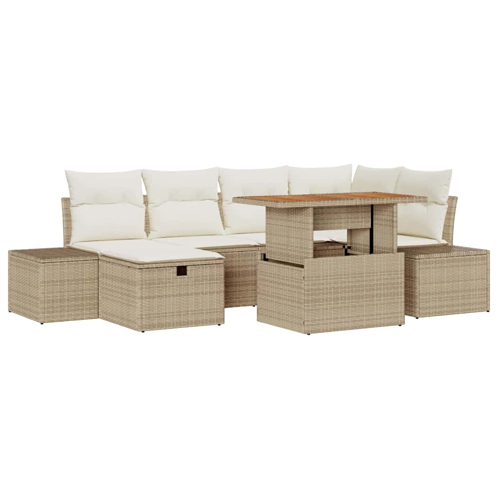 Havesofa Sæt 7 stk. Beige polyrattan
