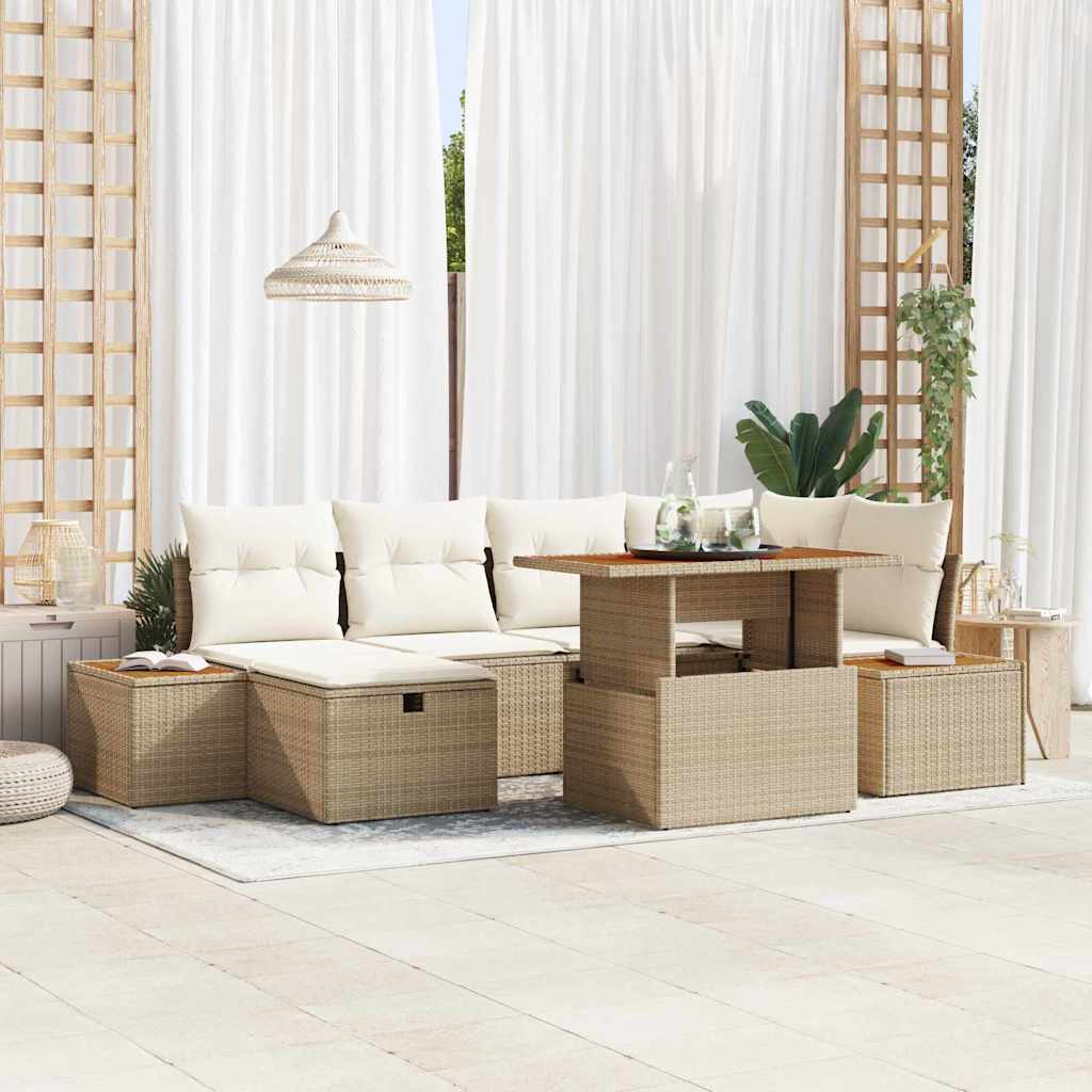 Havesofa Sæt 7 stk. Beige polyrattan