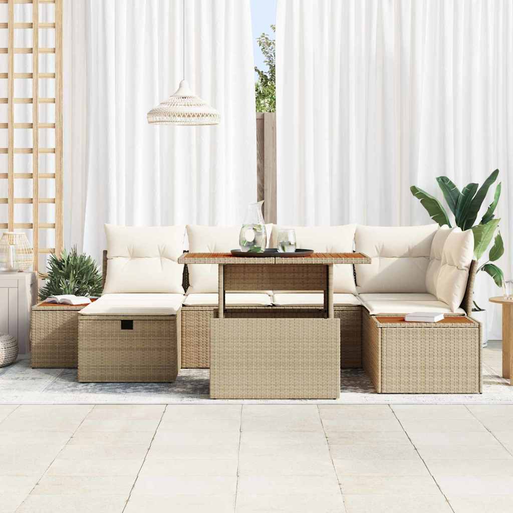 Havesofa Sæt 7 stk. Beige polyrattan