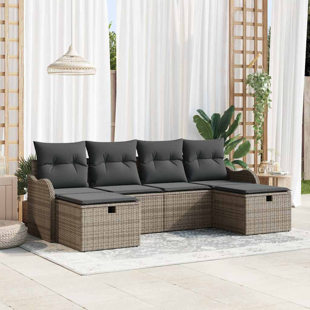 Havesofa Sæt 6 stk. Grå polyrattan