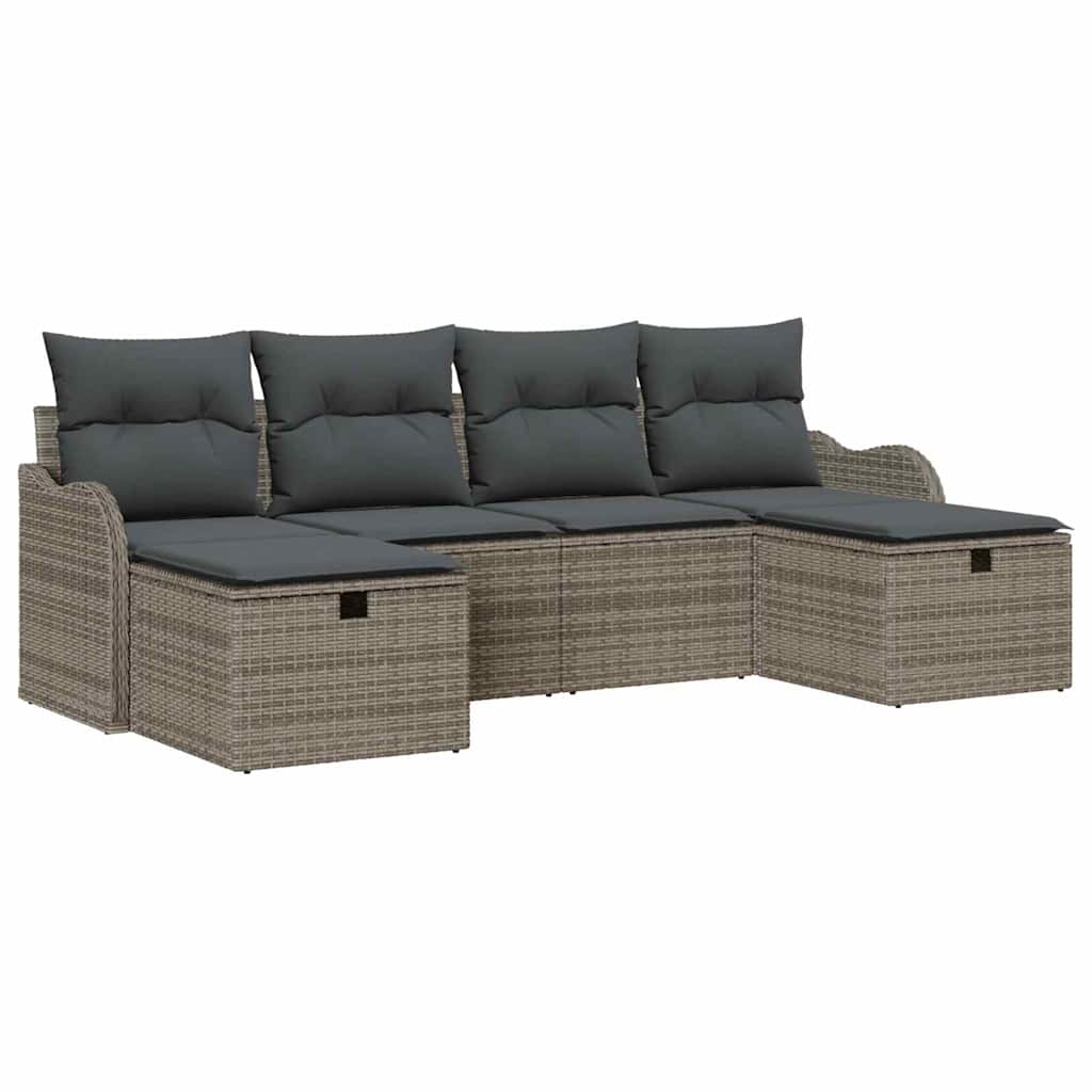 Havesofa Sæt 6 stk. Grå polyrattan