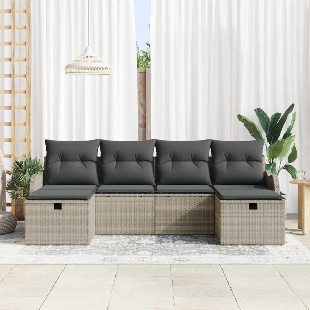 Havesofa Sæt 6 stk. Lysegrå polyrattan