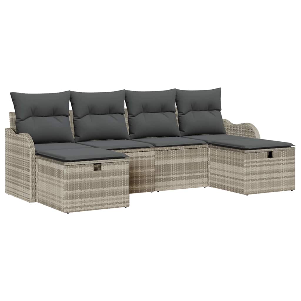 Havesofa Sæt 6 stk. Lysegrå polyrattan