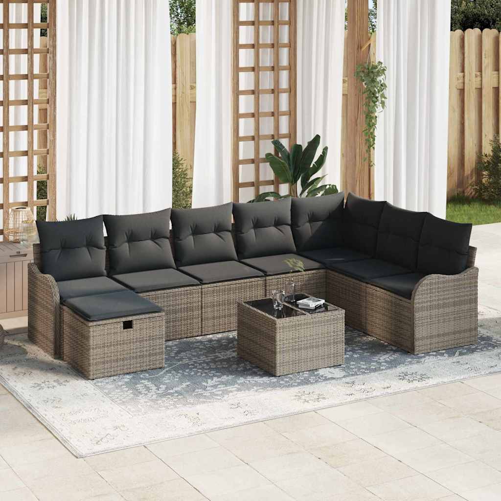 Havesofa Sæt 9 stk. Grå polyrattan