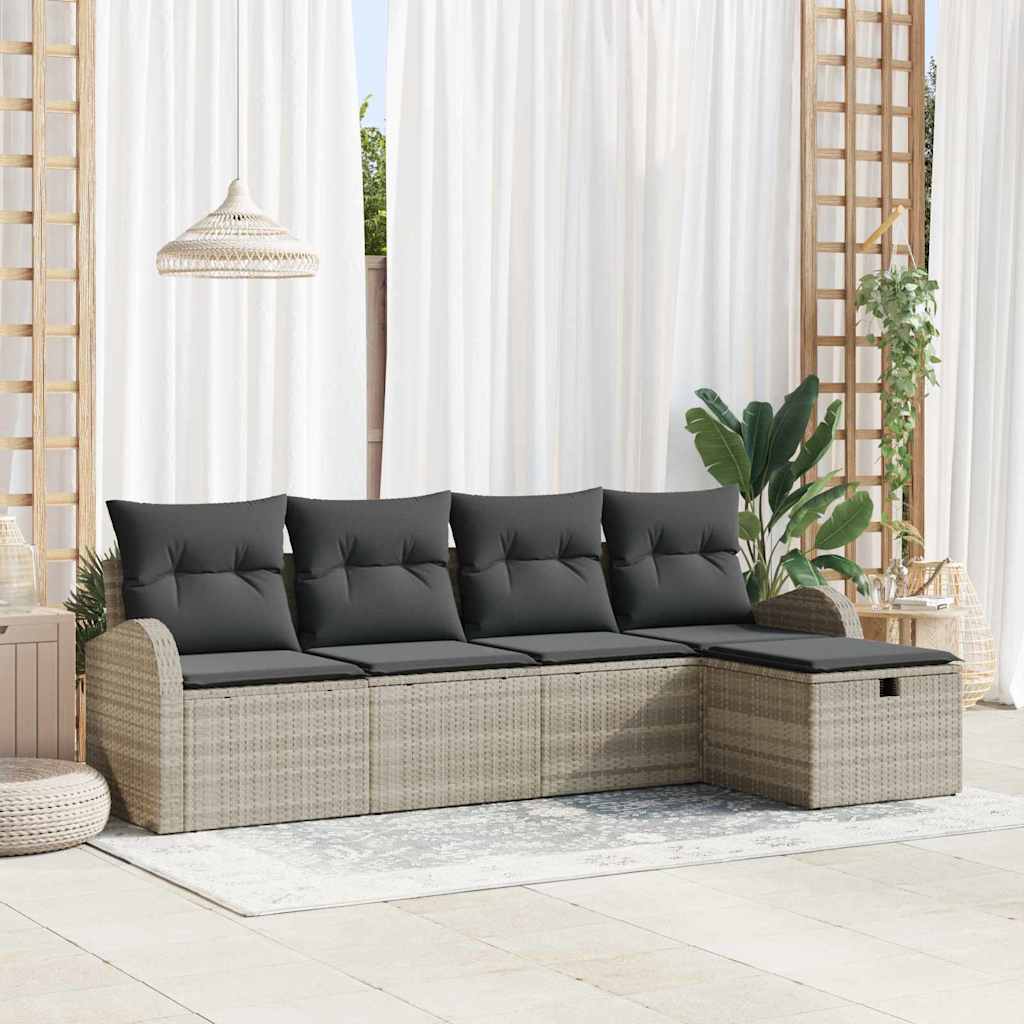 Havesofa Sæt 5 stk. Lysegrå polyrattan