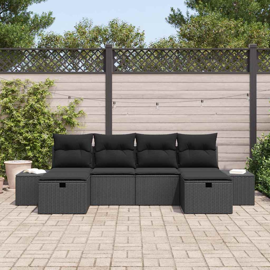 Havesofa Sæt 6 stk. Sort polyrattan